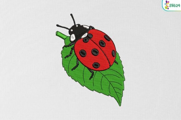 Ladybug on Leaf Embroidery Design